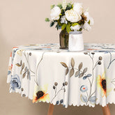 Aperturee - Aperturee Colorful Floral Round Tablecloth with Green Leaves for Vibrant Spring and Summer Kitchen Dining Decor